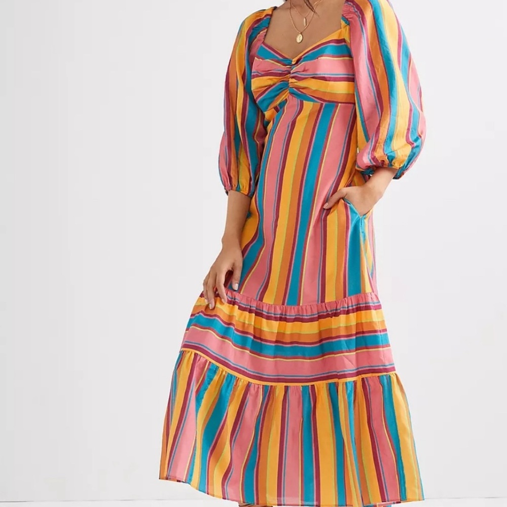 Farm Rio Rainbow Stripe Midi Dress